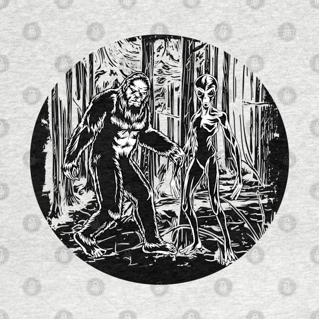 Bigfoot and Alien Circle Graphic by AngelFlame